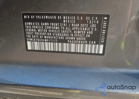 2020 Volkswagen Jetta 1.4T R-Line/1.4T S/1.4T Se from USA, damaged, VIN 3VWCB7BU3LM017177